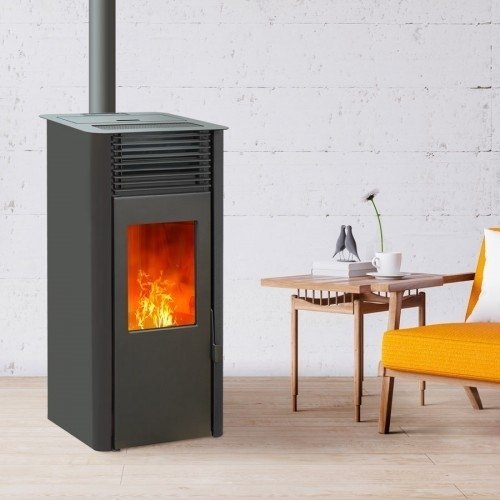 Wasserdichter Pelletofen Emaflam Reva 9 kW schwarz + gratis WiFi-Box – Gather Brennholz